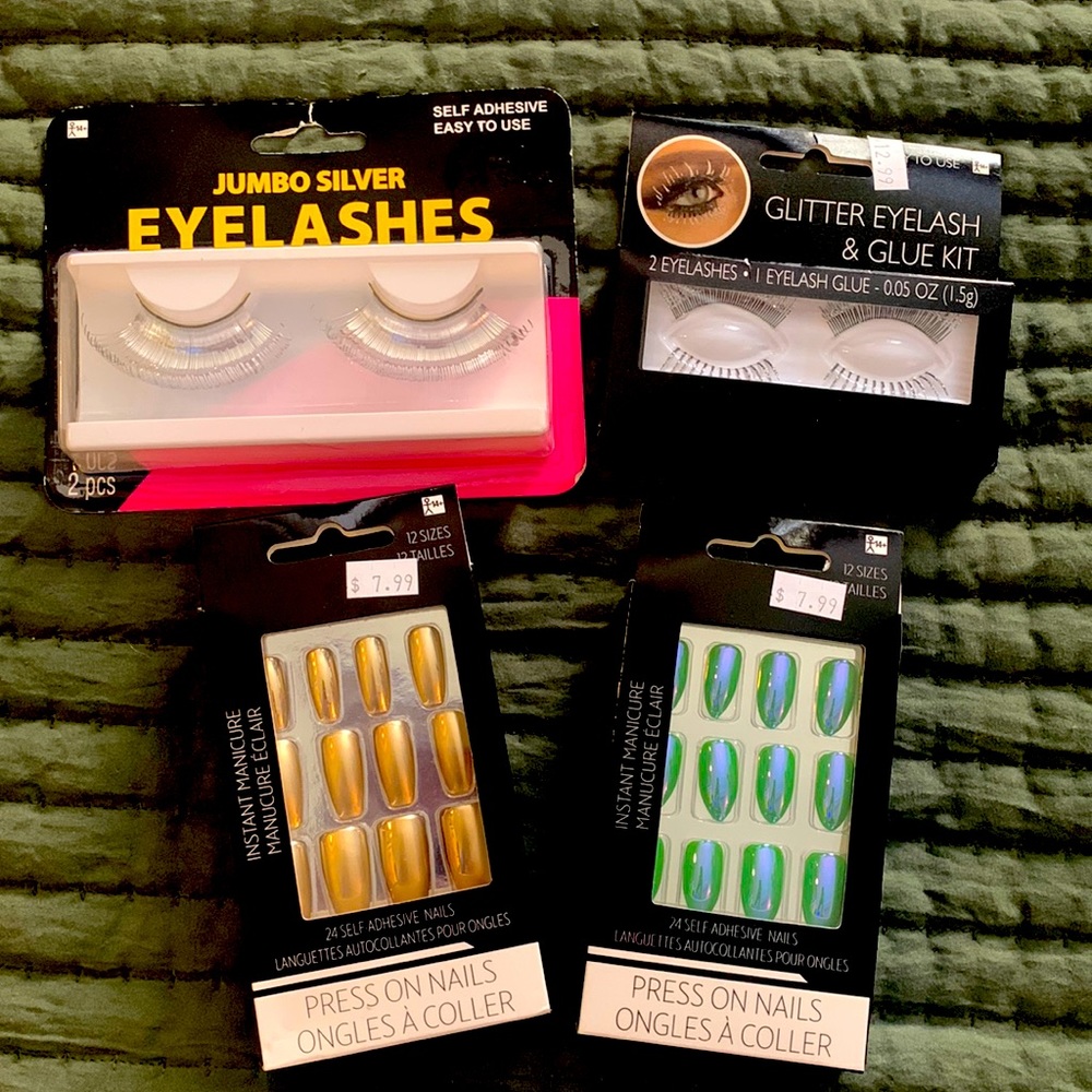 LOT: 2 packs press on nails & 3 pairs eyelashes